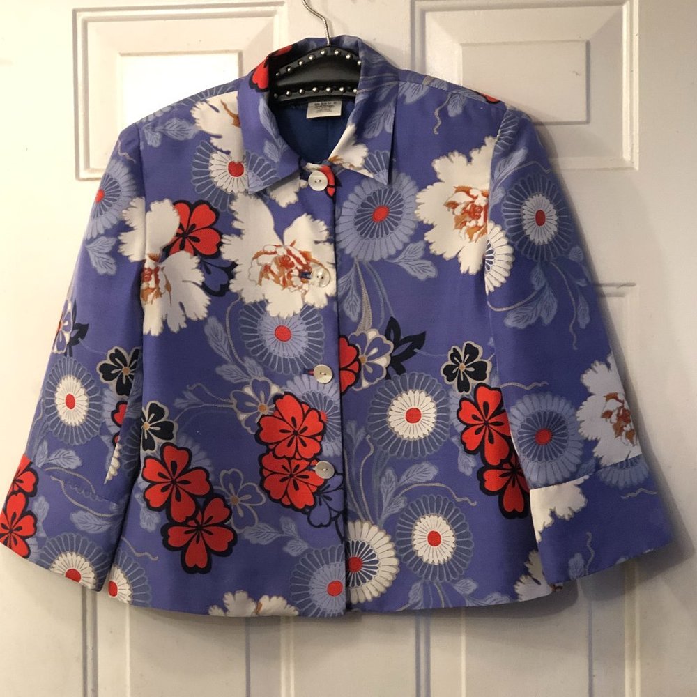 Silk Collection By Harve Benard Womens Sz 4 Silk Jacket Button Floral 3/4 Sleeve